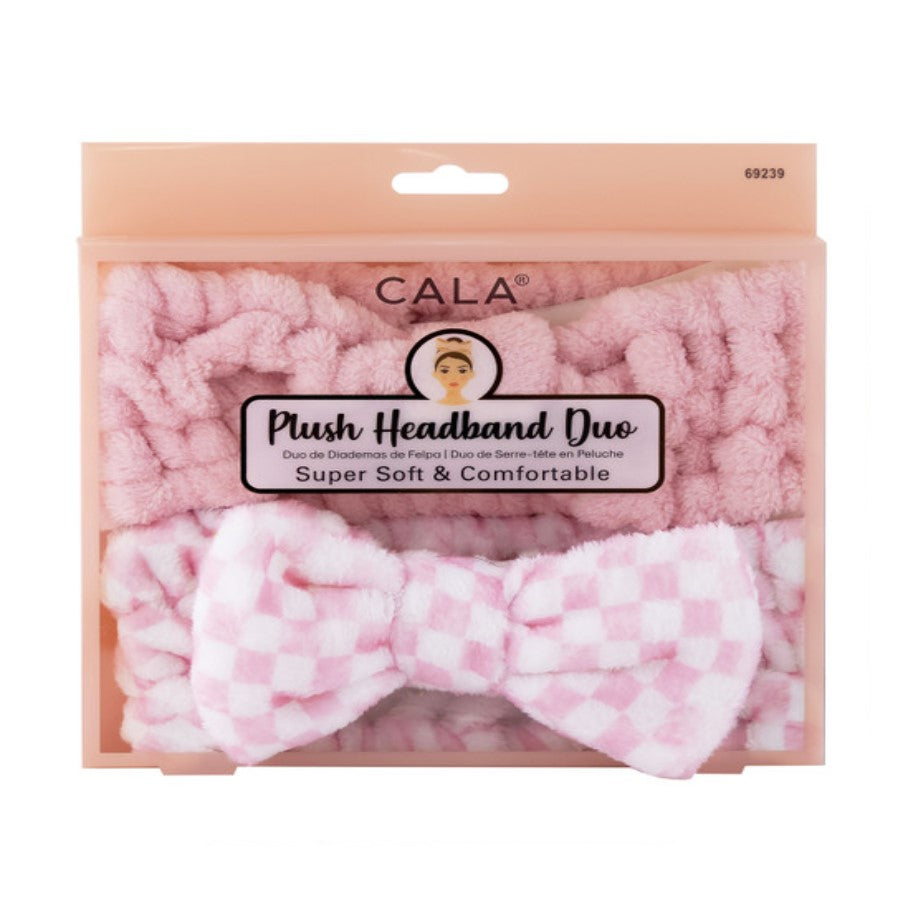 CALA PLUSH HEAD BAND DUO - PINK / CHECKERBOARD - Beauty Bar 