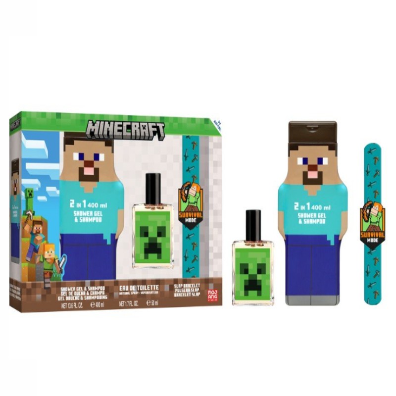AIRVAL MINECRAFT EDT 50ML+2D SHOWER GEL+SHAMPOO 400ML+BRACELET
