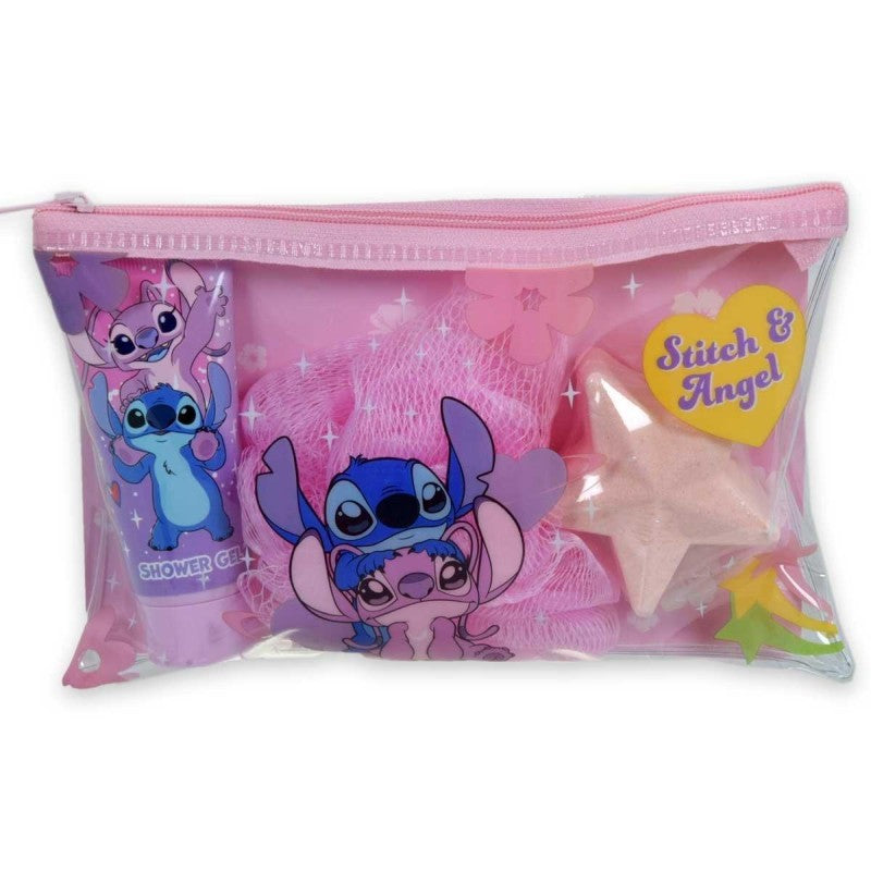 AIRVAL STITCH & ANGEL TOILETRY BAG SHOWER GEL+BATH BOMB+SPONGE SET - Beauty Bar
