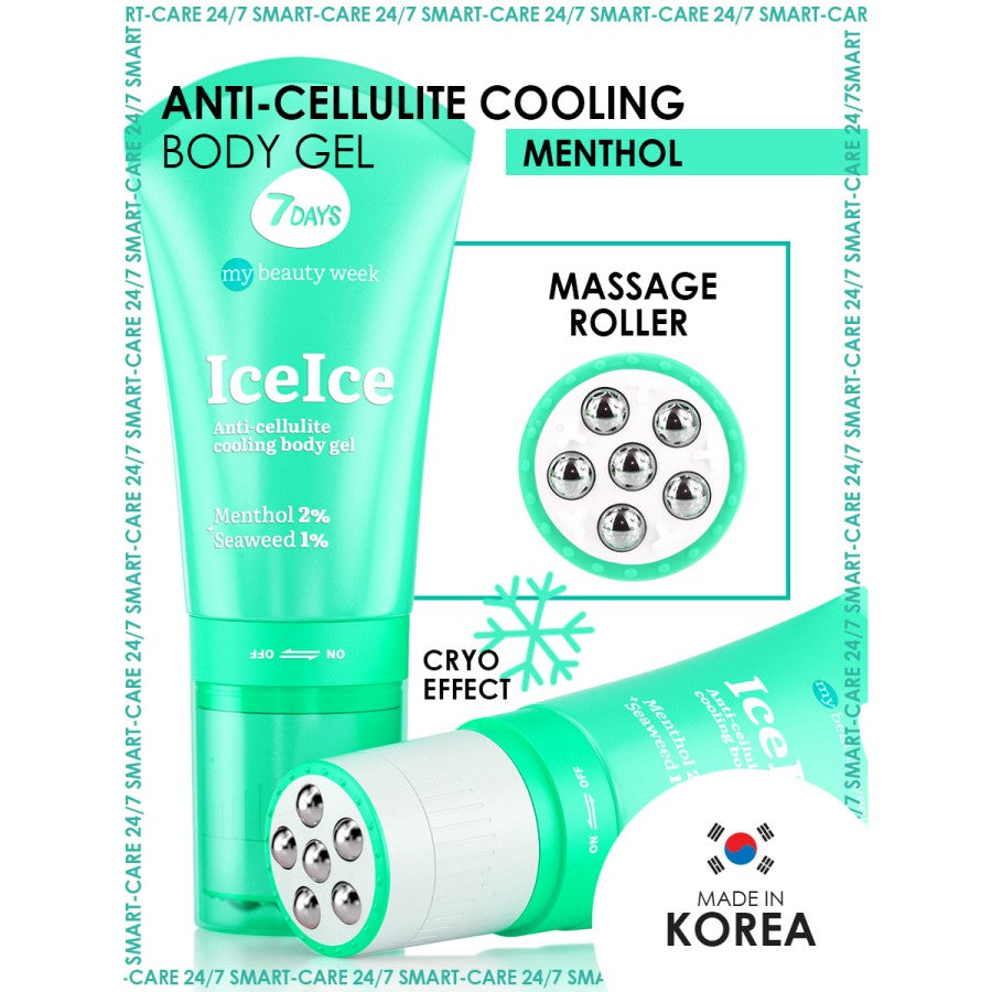 7DAYS ICEICE ANTI-CELLULITE COOLING GEL MENTHOL 2% + SEAWEED 1% 130ML - Beauty Bar