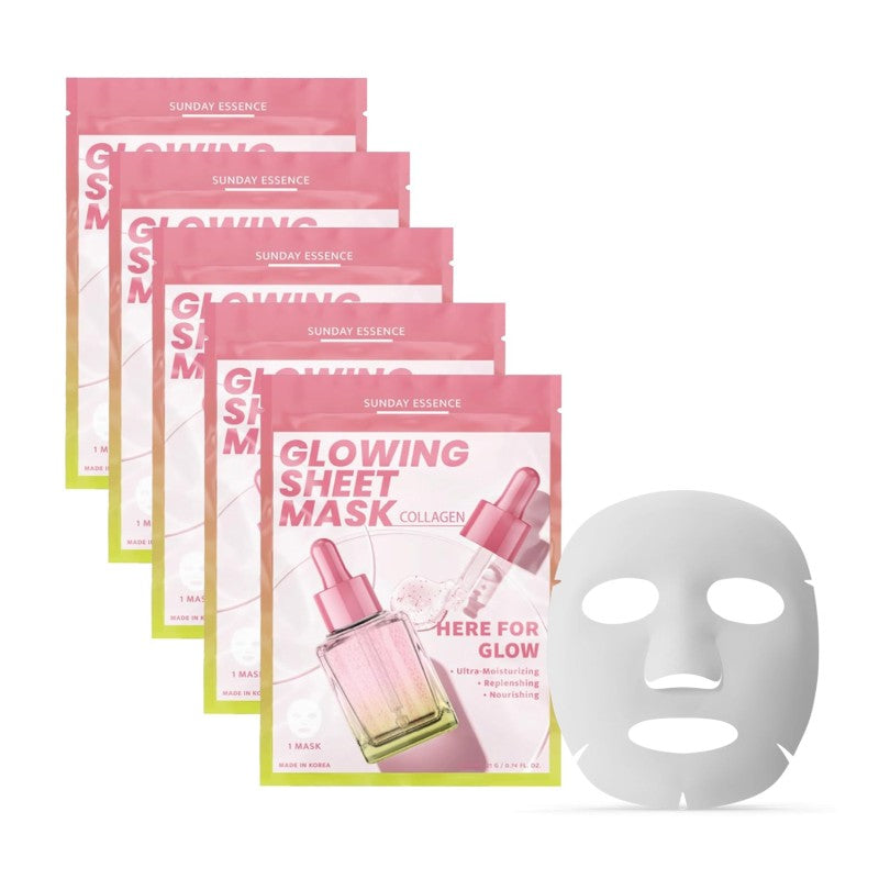 SUNDAY ESSENCE - HERE FOR GLOW COLLAGEN SHEET MASK - 5 SHEETS - Beauty Bar 