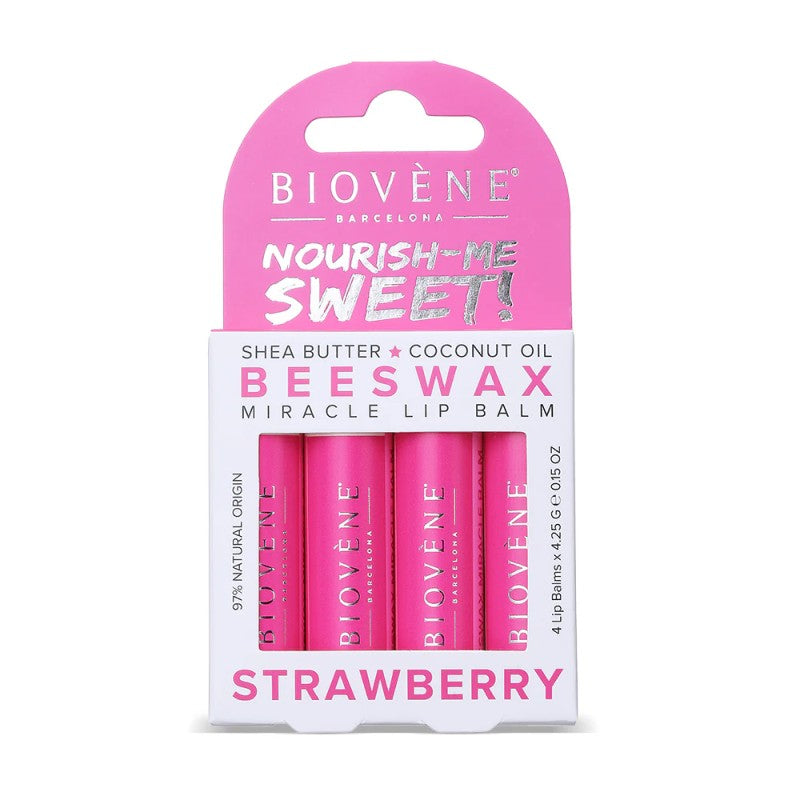 BIOVENE BEESWAX STRAWBERRY MIRACLE LIP BALM 4PACK - Beauty Bar 