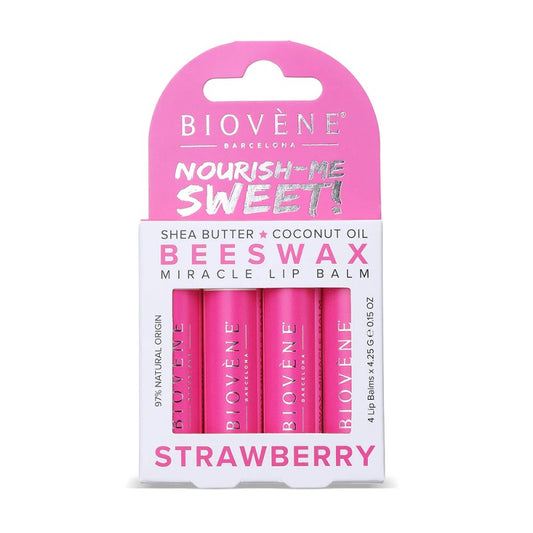 BIOVENE BEESWAX STRAWBERRY MIRACLE LIP BALM 4PACK - Beauty Bar 