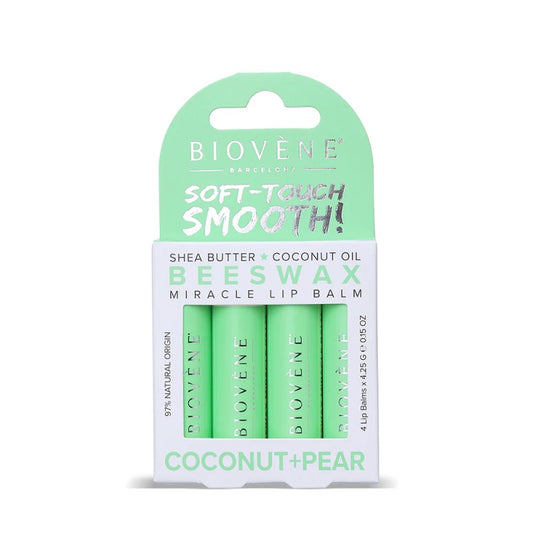 BIOVENE BEESWAX COCONUT & PEAR MIRACLE LIP BALM 4PACK - Beauty Bar 