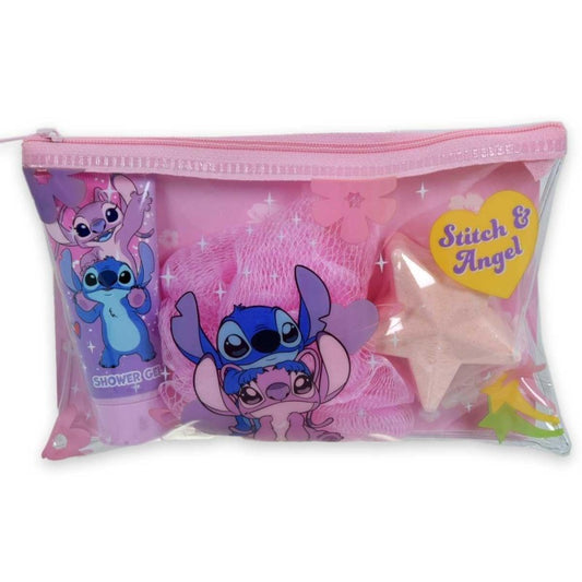 AIRVAL STITCH & ANGEL TOILETRY BAG SHOWER GEL+BATH BOMB+SPONGE SET - Beauty Bar 