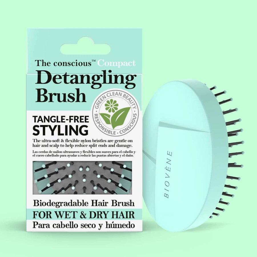 BIOVENE THE CONSCIOUS™ BIODEGRADABLE COMPACT DETANGLING BRUSH, WET & DRY HAIR - AVAILABLE IN 4 COLOURS - Beauty Bar 