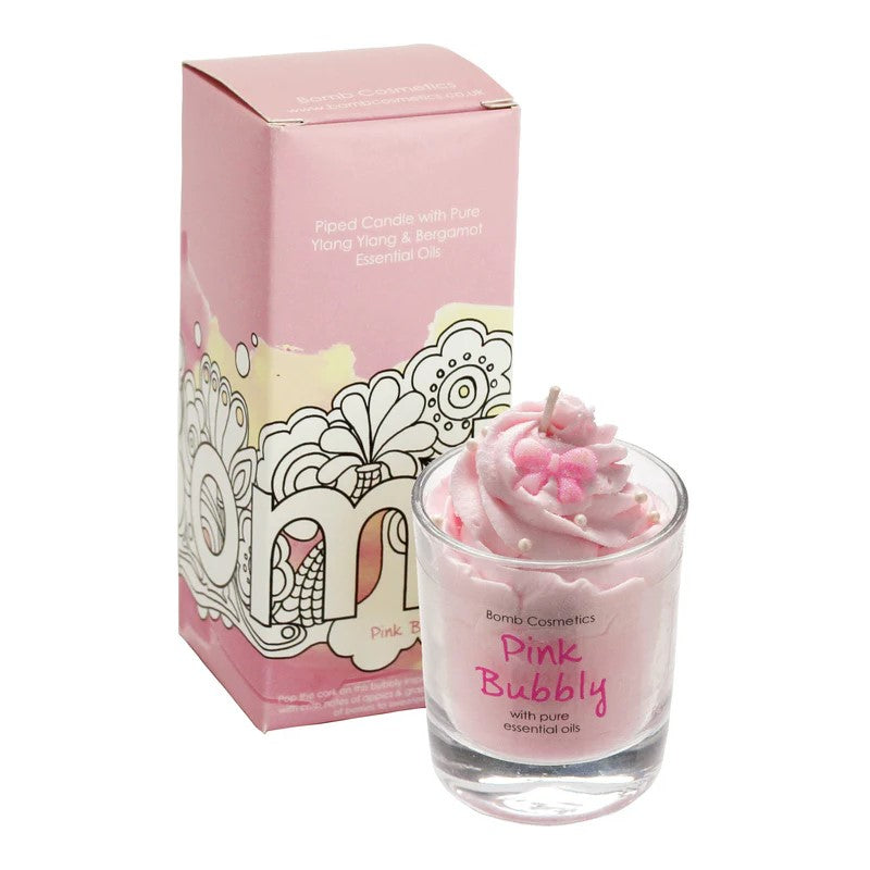 BOMB COSMETICS PINK BUBBLY PIPED GLASS CANDLE - Beauty Bar 