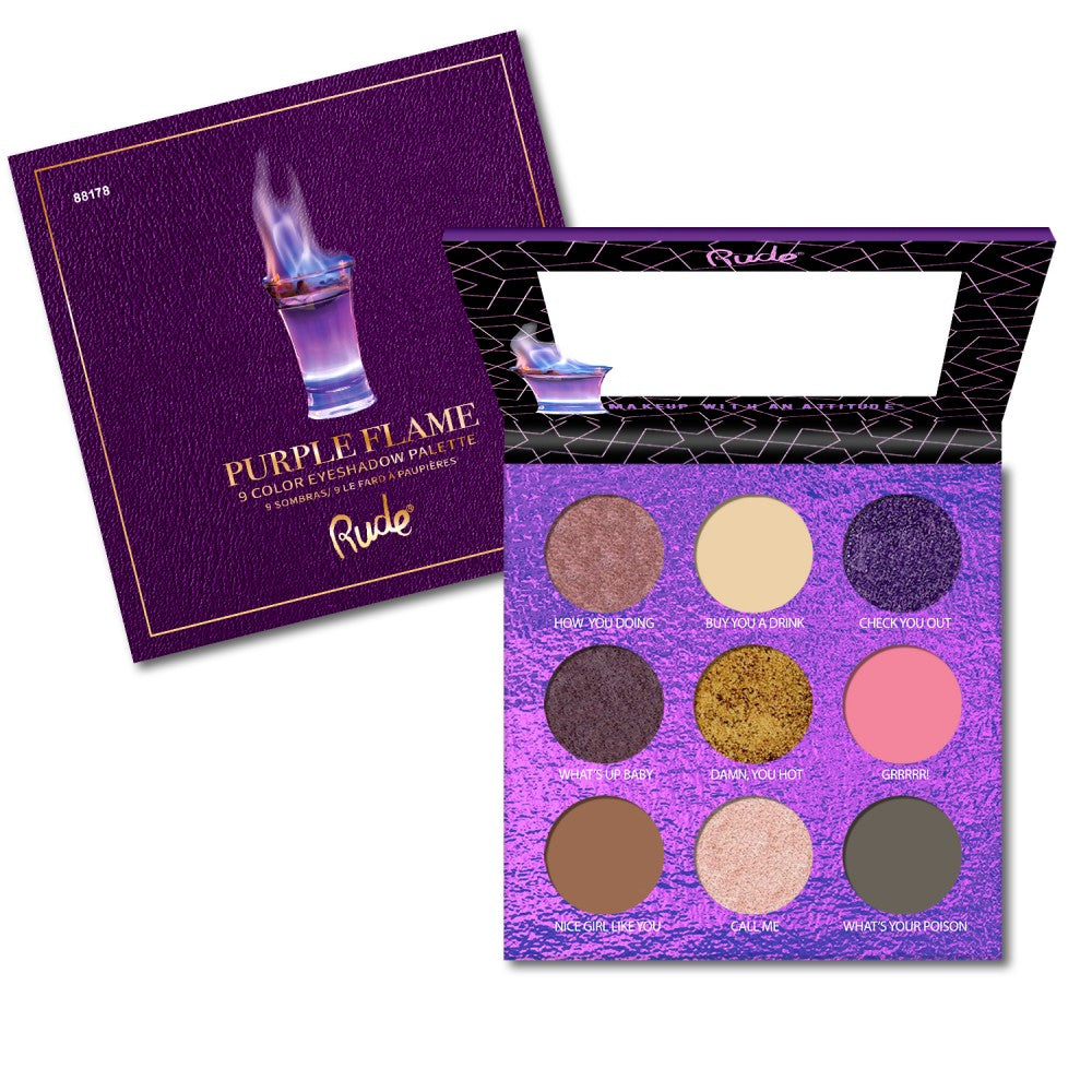 RUDE COCKTAIL PARTY 9 COLOR EYESHADOW PALETTE - PURPLE FLAME - Beauty Bar Cyprus