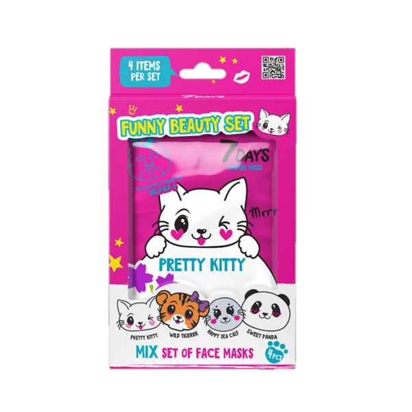 7DAYS FUNNY BEAUTY SET PRETTY KITTY - 4 ANIMAL FACE MASKS - Beauty Bar Cyprus